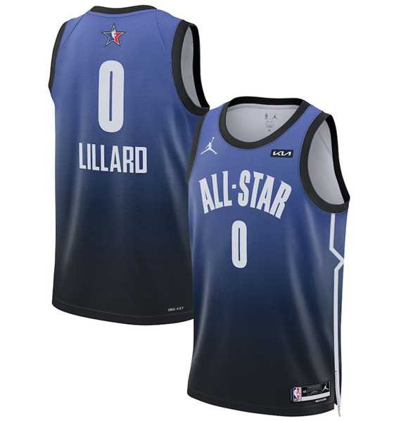 Mens 2023 All-Star #0 Damian Lillard Blue Game Swingman Stitched Basketball Jersey Dzhi->2023 all star->NBA Jersey